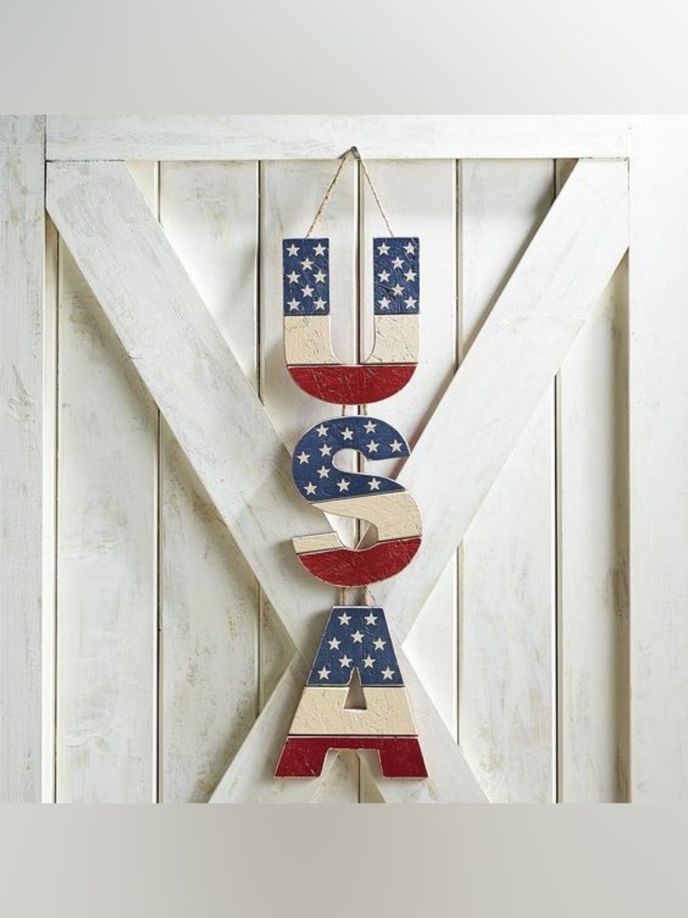 Pier 1 Rustic Farmhouse Patriotic USA Hanging Wooden American Flag Sign